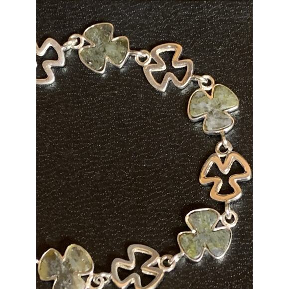 Connemara Marble Sterling Silver Shamrock Link Bracelet Vintage Ireland - Picture 8 of 9